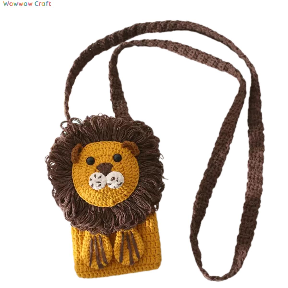 Mini Bags,Handmade Crochet Bags,Cute Lion Hand Crocheted Phone Bag - Hand Crocheted Mini Bag